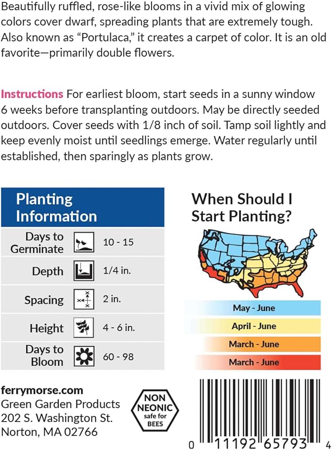 Portulaca Moss Rose Double Mixed Colors Seed Multipack - 7 Pack