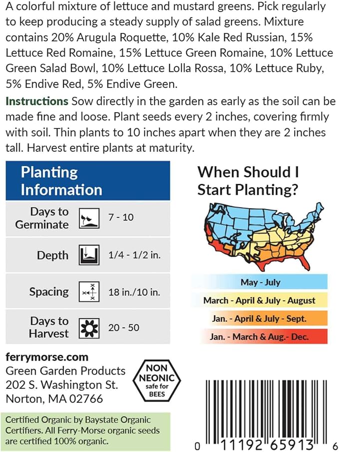 Mesclun Gourmet Greens Mixture Organic Seed Multipack - 7 Pack