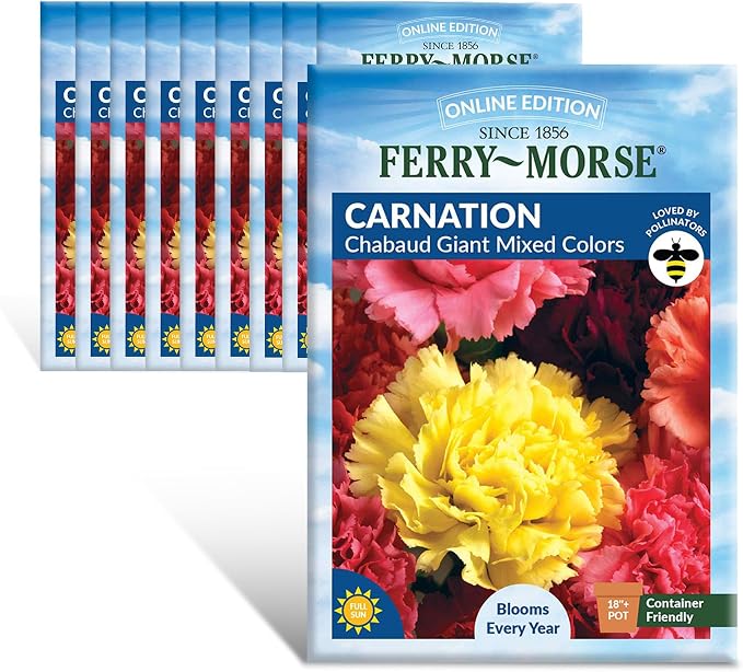 Carnation Chabaud Giant Mixed Colors Seed Bundle- 10 Pack